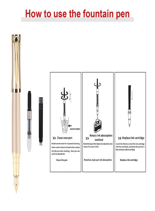 Cheericome Fountain Pen Set - Luxury Writing Instrument for Men & Women - Fine Nib With 10 Ink Cartridges and Refill Converter - Gold - Image 4
