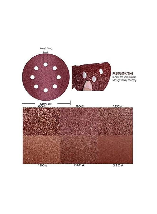 PROMASS NIBEMINENT 60 Pieces 5 Inch 8 Hole Hook Sanding Discs Sets, Assortment from 60 to 320 Grits 60/80/120/180/240/320 for Die Surface Prep Strip Grind Polish Burr Finish Rust Paint Removal - Image 4