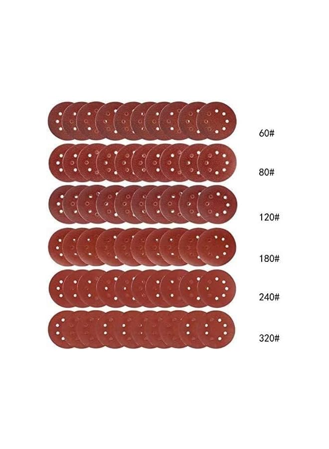 PROMASS NIBEMINENT 60 Pieces 5 Inch 8 Hole Hook Sanding Discs Sets, Assortment from 60 to 320 Grits 60/80/120/180/240/320 for Die Surface Prep Strip Grind Polish Burr Finish Rust Paint Removal - Image 3