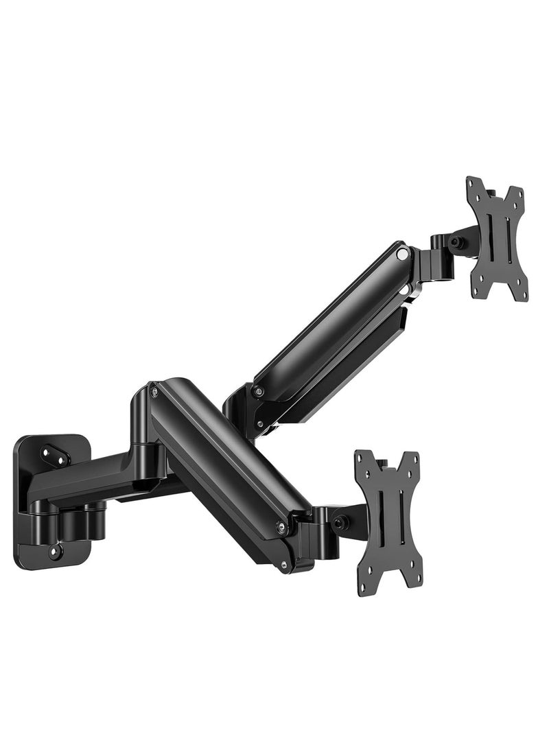 ELTRAZONE Dual Monitor Wall Mount – Gas Spring Wall Arm for 17-32 Inch Screens, Supports Up to 18lbs, VESA 75x75/100x100mm, Adjustable Wall-Mounted Monitor Stand for 2 Monitors – Space-Saving & Ergonomic Solution  - Image 1