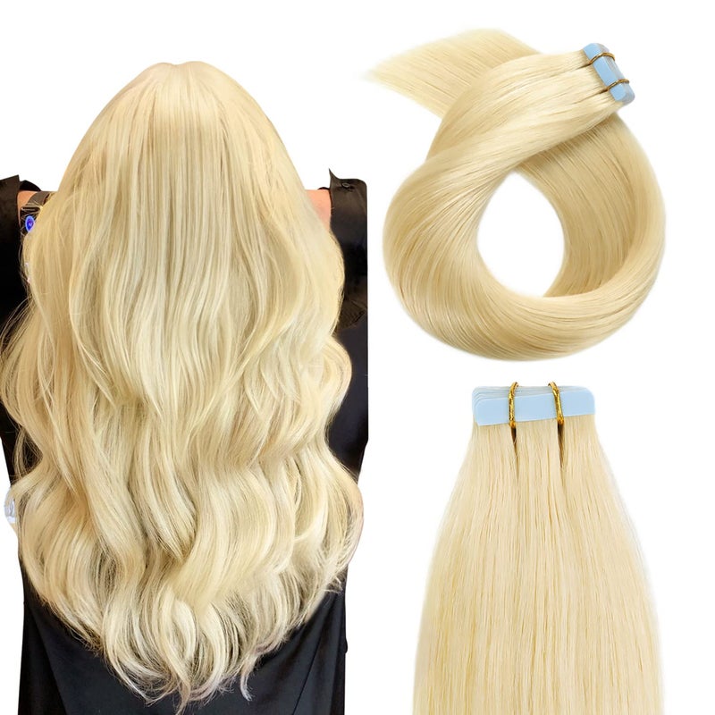 YILITE Tape in Hair Extensions Human Hair100 Remy Human Hair 20Pcs 40g 14inch Silky Straight Bleach Blonde Hair Extensions Tape ins 613 14inch 613 Bleach Blonde