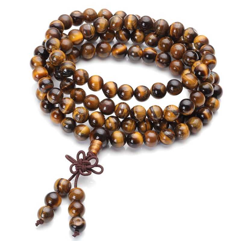 Jovivi Tibetan 8mm 108 Natural Tiger Eye Gemstone Beads Prayer Mala Bracelet Necklace - Image 2
