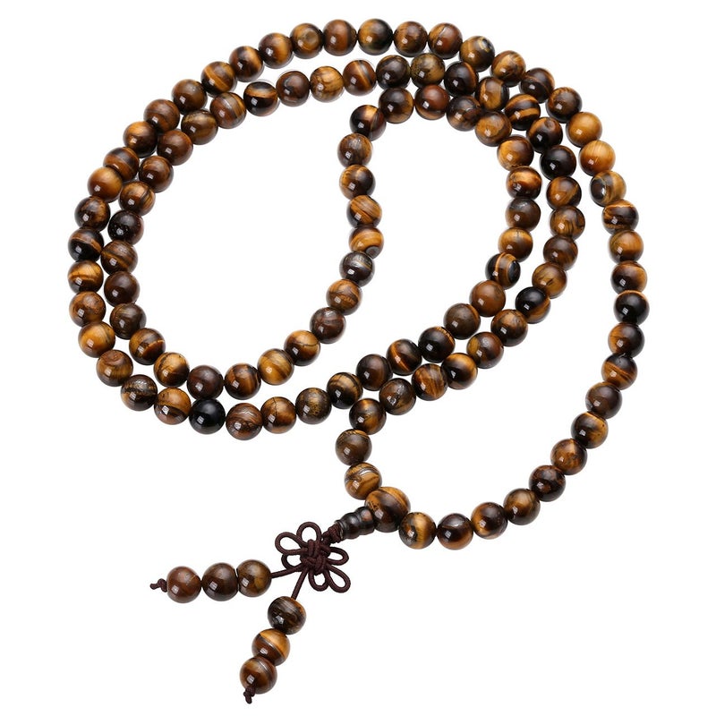 Jovivi Tibetan 8mm 108 Natural Tiger Eye Gemstone Beads Prayer Mala Bracelet Necklace - Image 1