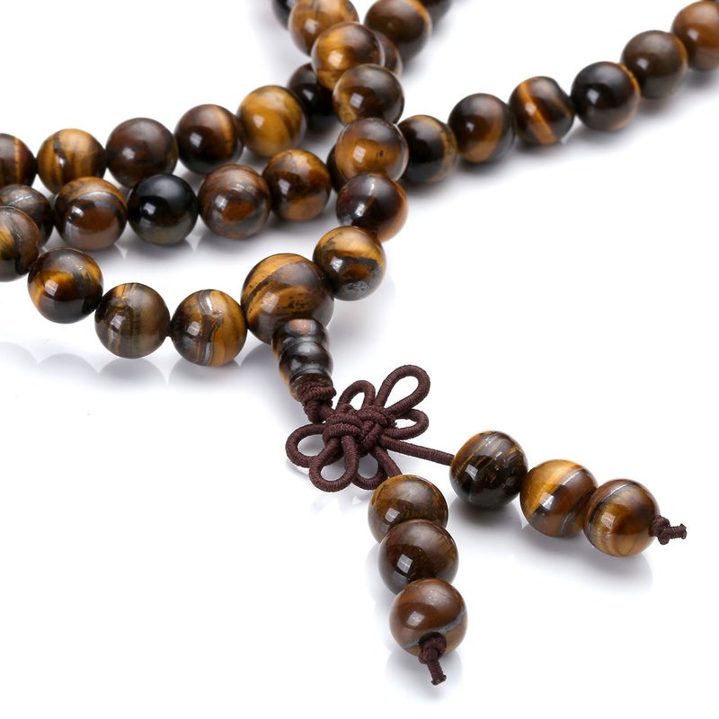 Jovivi Tibetan 8mm 108 Natural Tiger Eye Gemstone Beads Prayer Mala Bracelet Necklace - Image 3