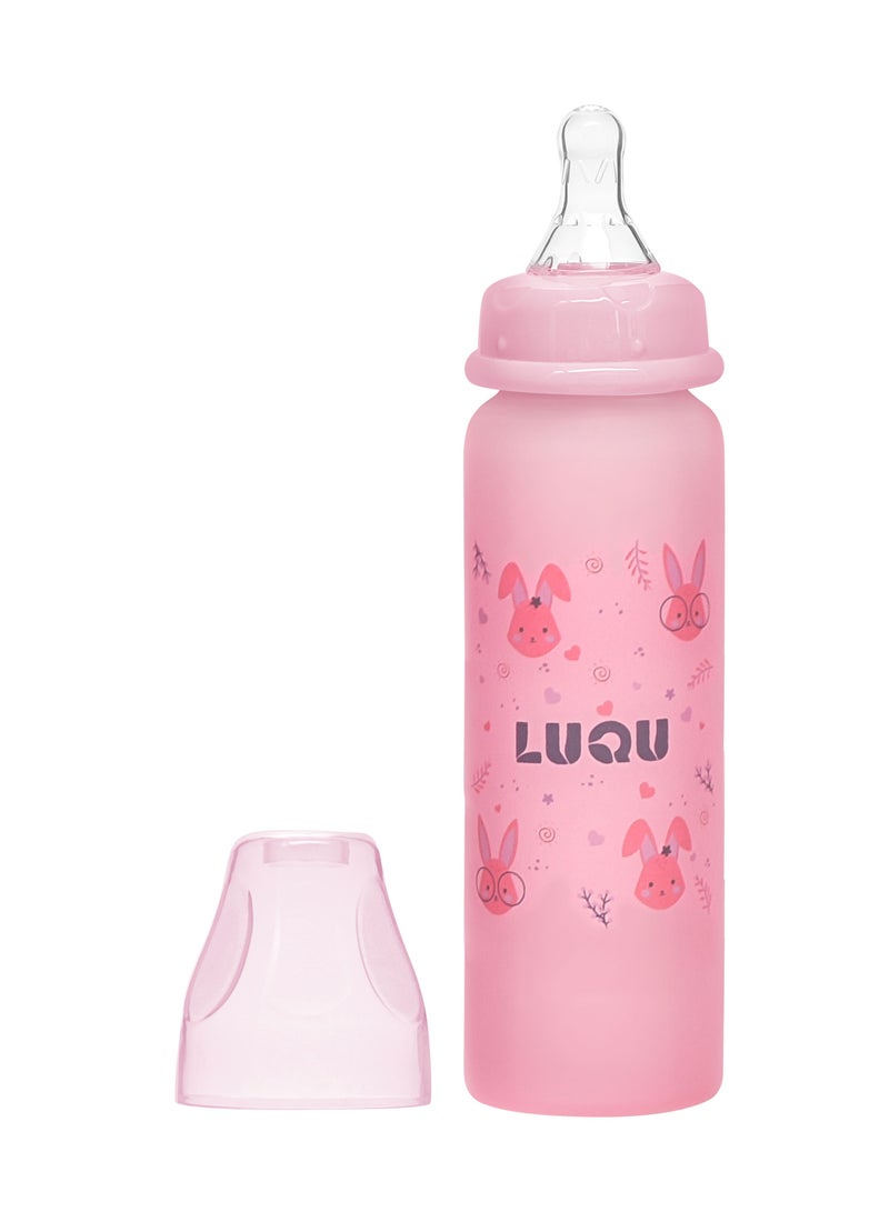 لوكو زجاجة رضاعة  لوكومغطاة بطبقة سيليكون (زجاج من الداخل/سيليكون من الخارج)، جسم انسيابي، ملمس طبيعي، سهلة التنظيف، مقاومة للحرارة، 240 مل، +6 أشهر - Image 1