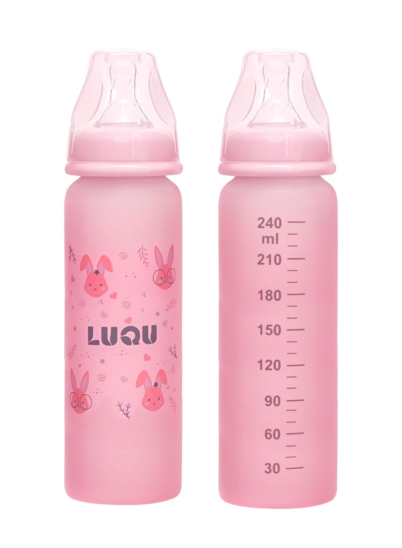 لوكو زجاجة رضاعة  لوكومغطاة بطبقة سيليكون (زجاج من الداخل/سيليكون من الخارج)، جسم انسيابي، ملمس طبيعي، سهلة التنظيف، مقاومة للحرارة، 240 مل، +6 أشهر - Image 2