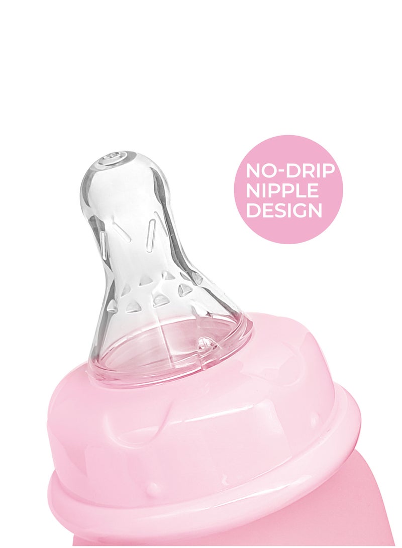 لوكو زجاجة رضاعة  لوكومغطاة بطبقة سيليكون (زجاج من الداخل/سيليكون من الخارج)، جسم انسيابي، ملمس طبيعي، سهلة التنظيف، مقاومة للحرارة، 240 مل، +6 أشهر - Image 4