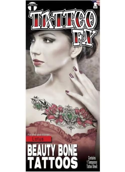 Tinsley Transfers - Lotus Flower Beauty Bone Tattoo - Realistic Temporary Clavicle Tattoo for Women - Easy to Apply, Durable, Festival Fashion Accessory - Film Quality Body Art - Image 1