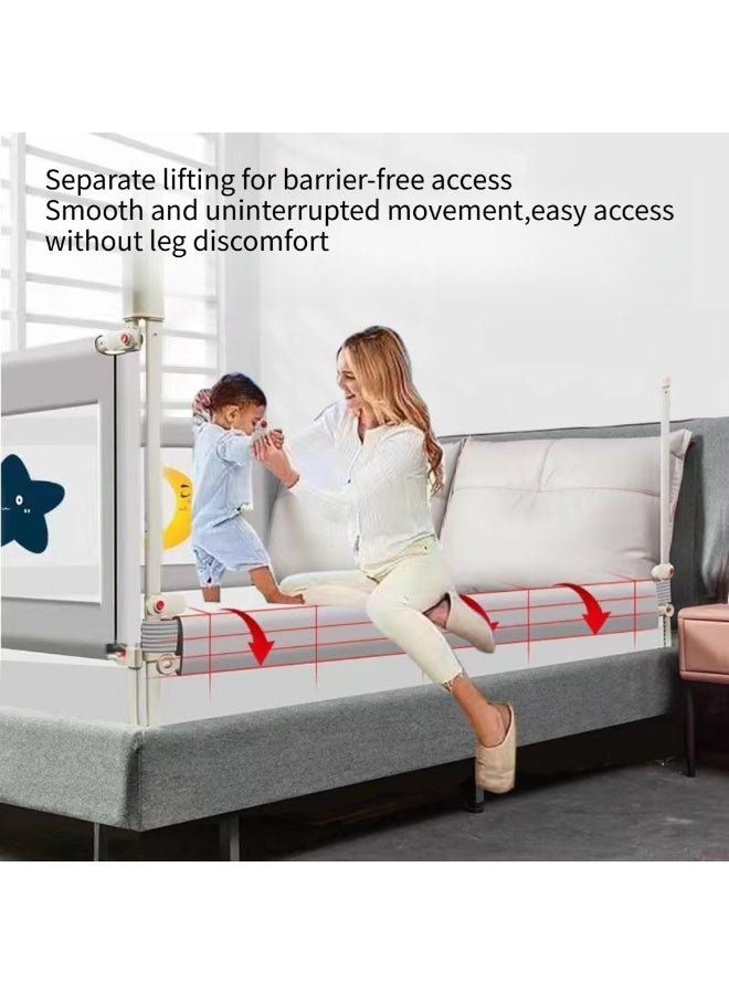 ✨Moon Rabbit Baby Bed Rail 2.0m Gray✨ L-Shaped Base & Detachable Washable Cover | Gap-Free Mattress Protection | 1-Second Lift & Dual Safety Lock - Image 3