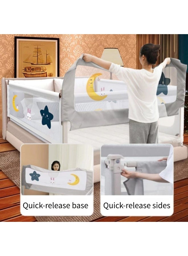 ✨Moon Rabbit Baby Bed Rail 2.0m Gray✨ L-Shaped Base & Detachable Washable Cover | Gap-Free Mattress Protection | 1-Second Lift & Dual Safety Lock - Image 5