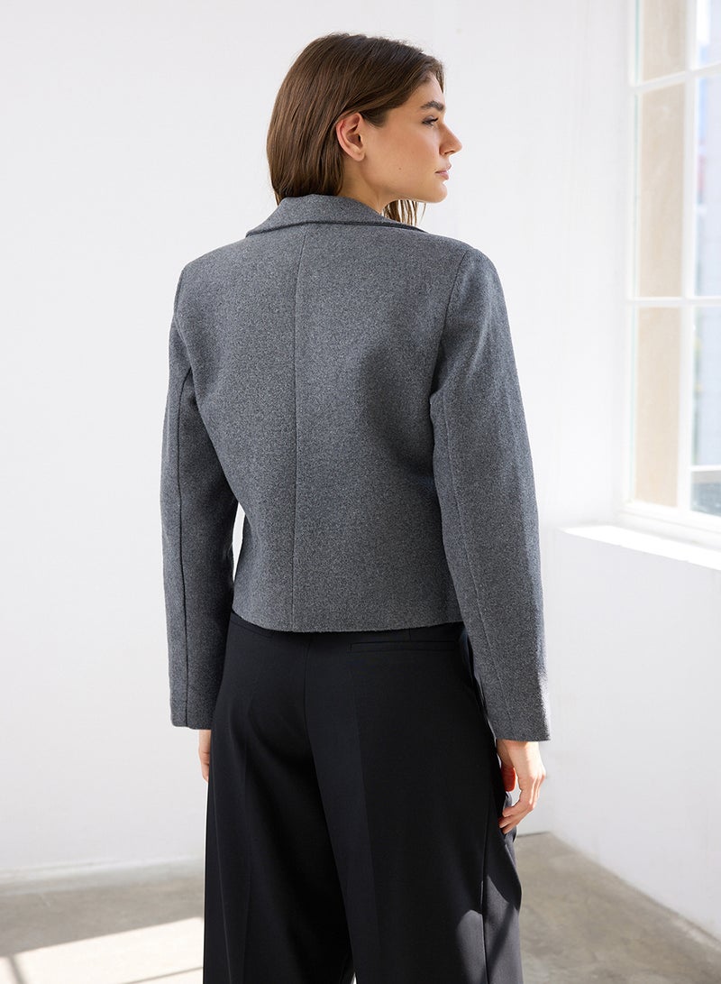 trendyol Anthracite Tie Detail Short Cashmere Woven Wool Blazer Jacket - Image 4