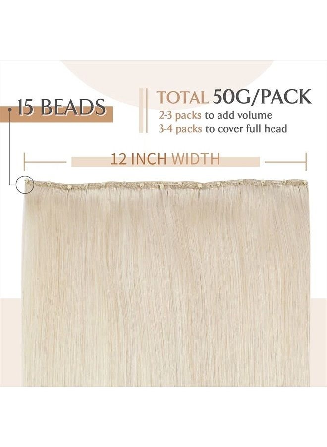 Sunny Hair Sunny Beaded Weft Hair Extensions Platinum Blonde Silky Microlink Weft Blonde Hair Extensions Natural EZE Weft Real Human Hair Extensions Platinum Blonde 50G 22Inch  - Image 2
