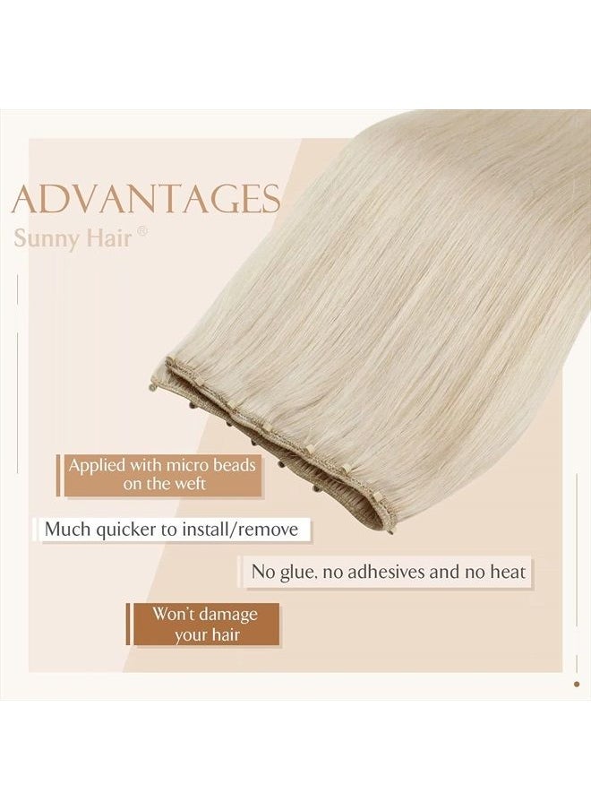 Sunny Hair Sunny Beaded Weft Hair Extensions Platinum Blonde Silky Microlink Weft Blonde Hair Extensions Natural EZE Weft Real Human Hair Extensions Platinum Blonde 50G 22Inch  - Image 4