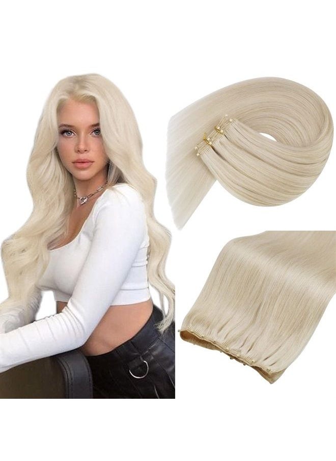 Sunny Hair Sunny Beaded Weft Hair Extensions Platinum Blonde Silky Microlink Weft Blonde Hair Extensions Natural EZE Weft Real Human Hair Extensions Platinum Blonde 50G 22Inch  - Image 1