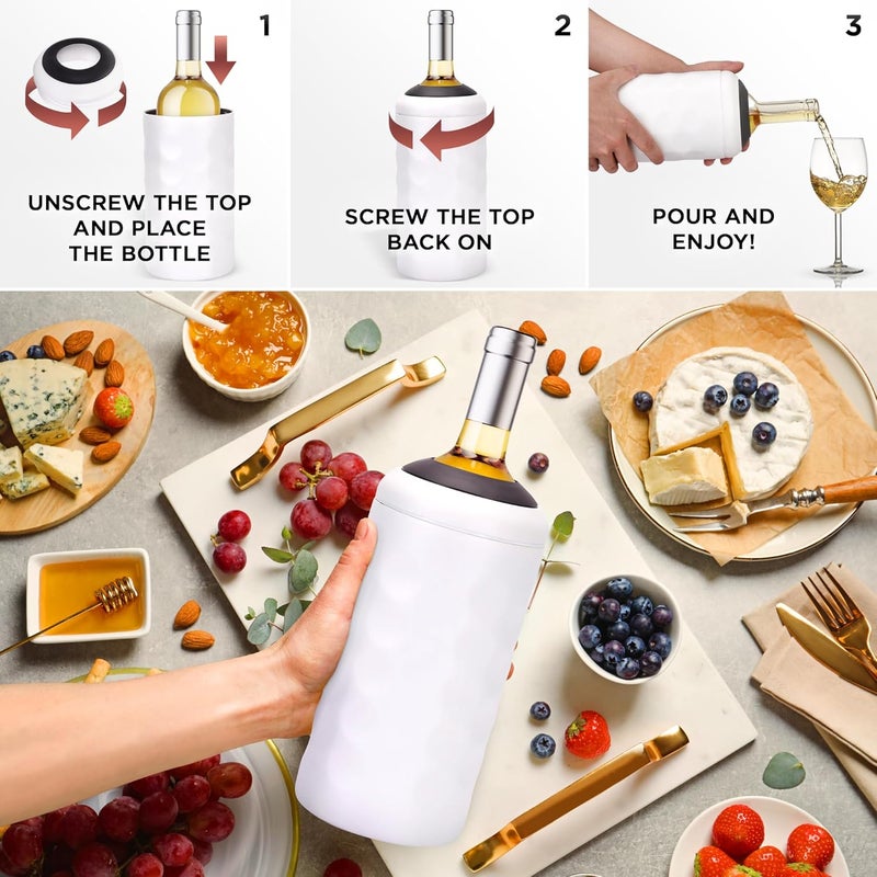 UMIEN Premium Wine Chiller - 750ml Stainless Steel Wine Bottle Cooler, Vacuum Insulated & Double-Walled - Keeps Wine Cold for 6+ Hours - Champagne Chiller Sleeve for Most Bottles - White - Image 5
