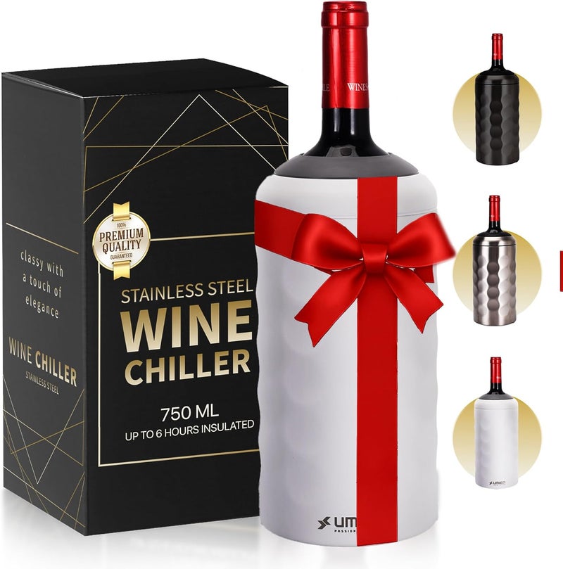 UMIEN Premium Wine Chiller - 750ml Stainless Steel Wine Bottle Cooler, Vacuum Insulated & Double-Walled - Keeps Wine Cold for 6+ Hours - Champagne Chiller Sleeve for Most Bottles - White - Image 1