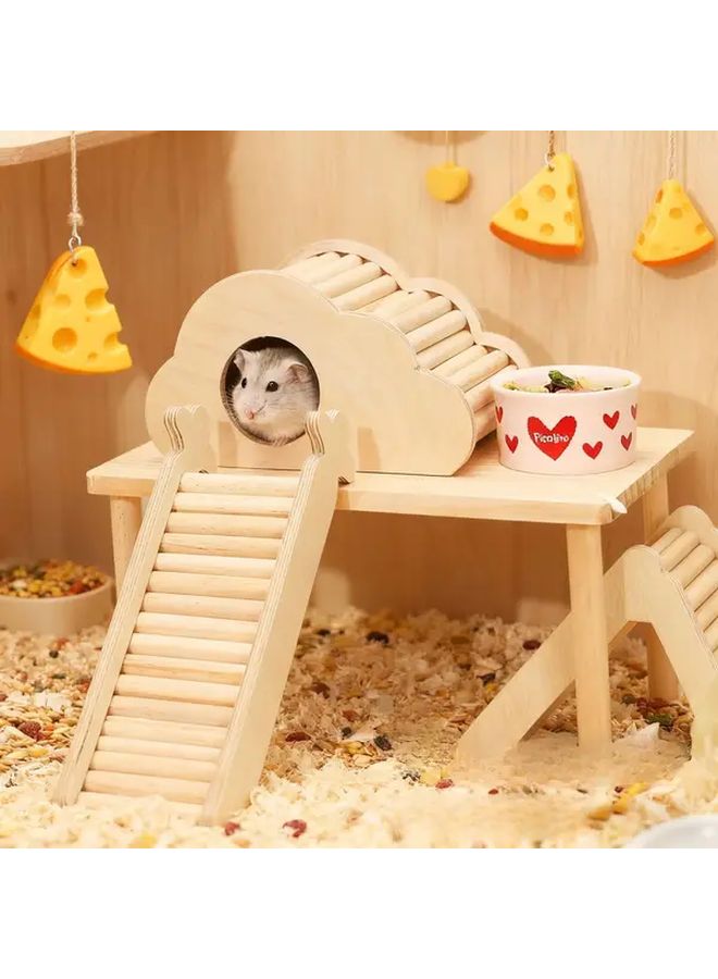 طاولة منصة كبيرة خشبية غير مطلية وغير مشمعة مجموعة ديكور قفص الحيوانات الصغيرة للهامستر - Image 3