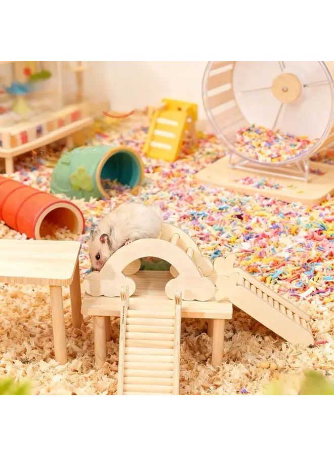 طاولة منصة كبيرة خشبية غير مطلية وغير مشمعة مجموعة ديكور قفص الحيوانات الصغيرة للهامستر - Image 5