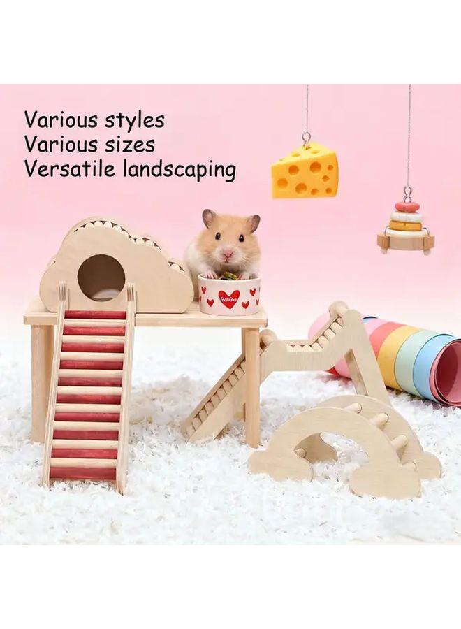 طاولة منصة كبيرة خشبية غير مطلية وغير مشمعة مجموعة ديكور قفص الحيوانات الصغيرة للهامستر - Image 2