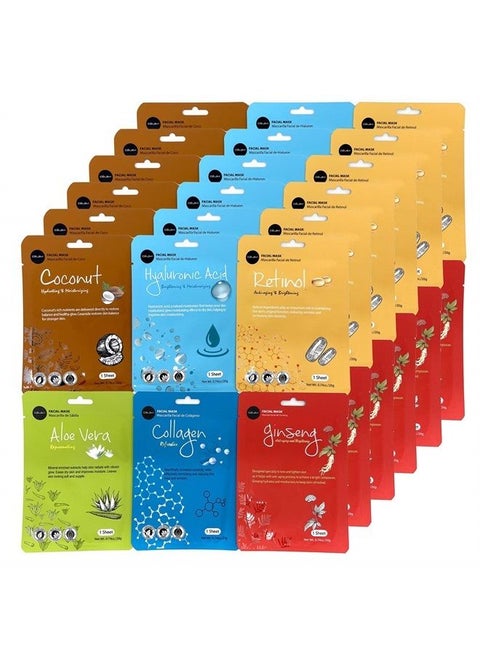 Celavi Essence Facial Face Mask Paper Sheet Korea Skin Care Moisturizing 6 packs for each 6 flavors (New C) K-Beauty Skincare 36 masks in a pack Made in Korea