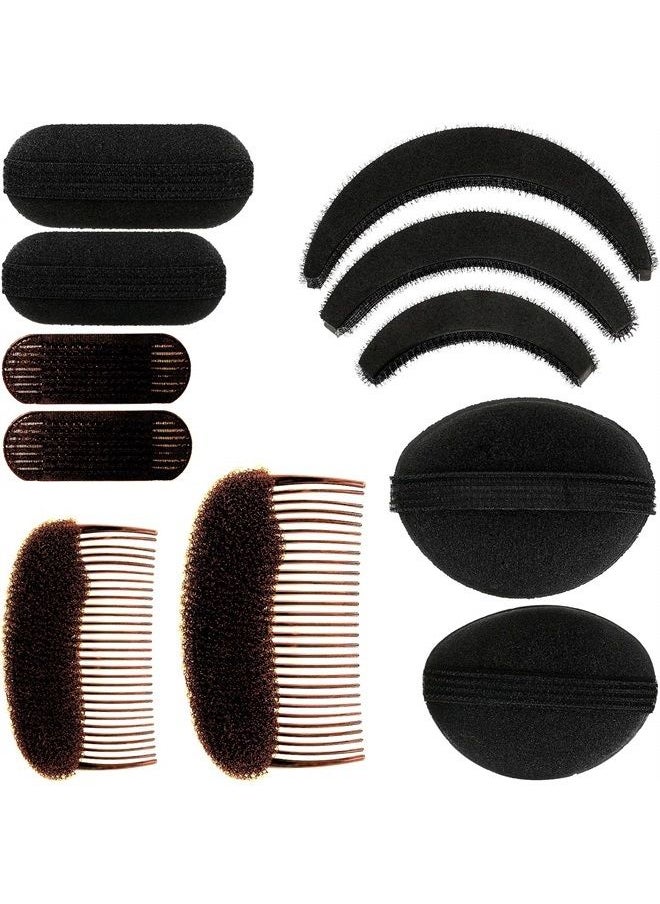 WILLBOND 11 Pieces Sponge Volume Hair Bases Set Bump it Up Inserts Hair Styling Tools Bump Up Combs Clips Sponge Hair Bun Updo Accessories for Women Girl DIY Hairstyles (Black, Brown)  - Image 1