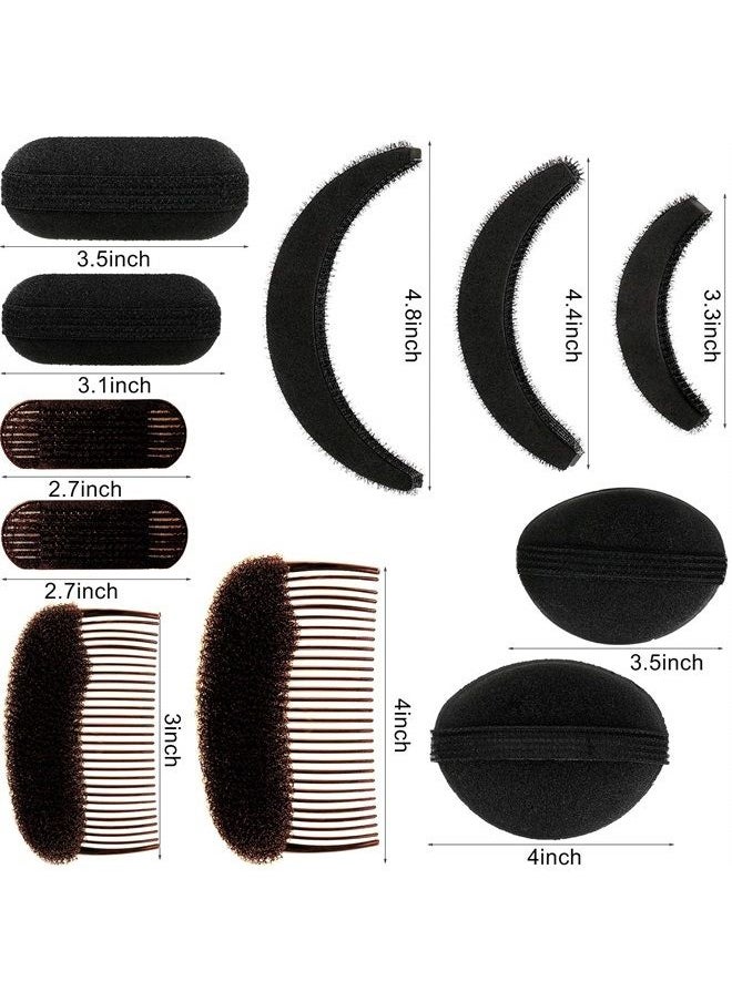 WILLBOND 11 Pieces Sponge Volume Hair Bases Set Bump it Up Inserts Hair Styling Tools Bump Up Combs Clips Sponge Hair Bun Updo Accessories for Women Girl DIY Hairstyles (Black, Brown)  - Image 3