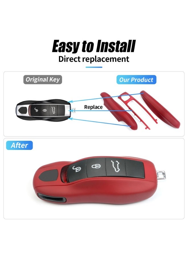 NOSKIN 3PCS Key Shells Fit for Porsche Key Fob Covers Shell,Compatible with Cayenne Panamera 911 718 Macan Boxster Cayman,Bordeaux Red - Image 4