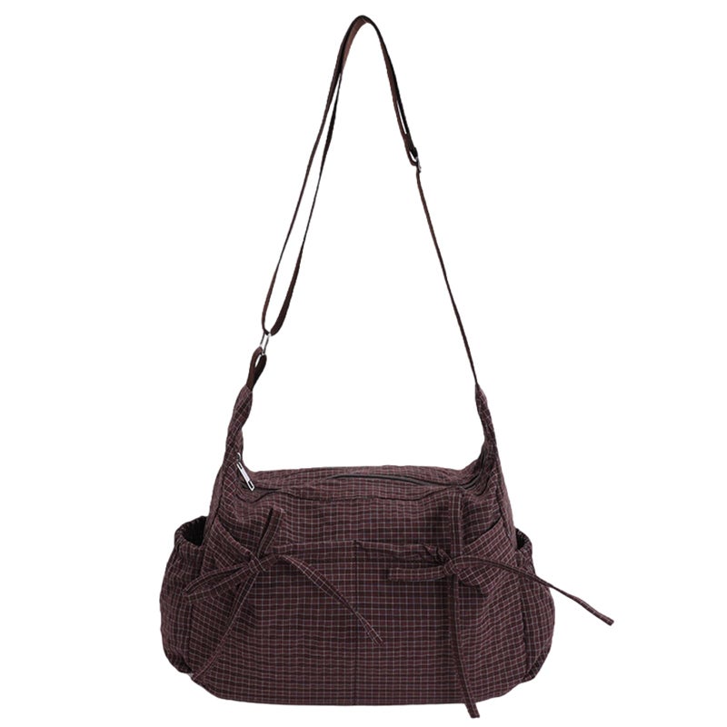 CATSEA Plaid Shoulder Bags For Women Bow Crossbody Bag Soft Messenger Purse Zipper Handbag Adjustable Shoulder Straps - Image 1