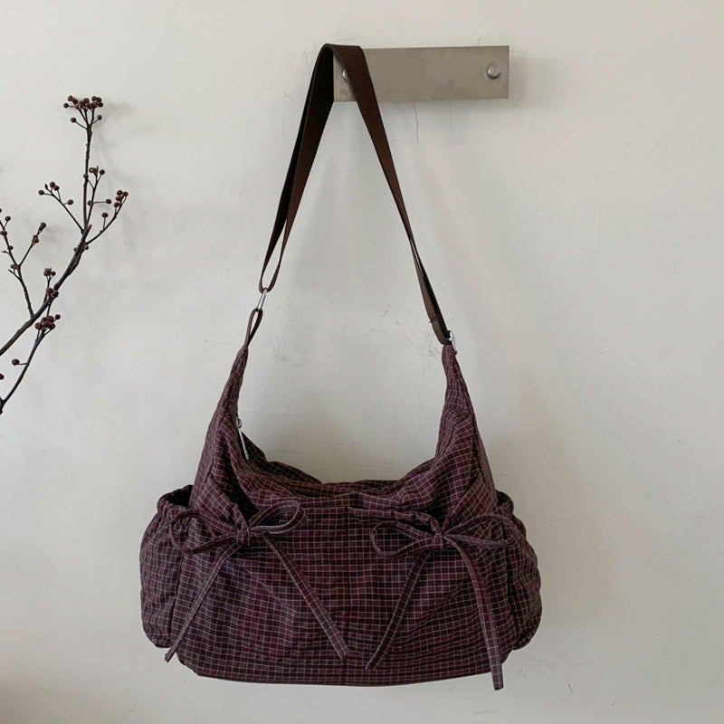CATSEA Plaid Shoulder Bags For Women Bow Crossbody Bag Soft Messenger Purse Zipper Handbag Adjustable Shoulder Straps - Image 4