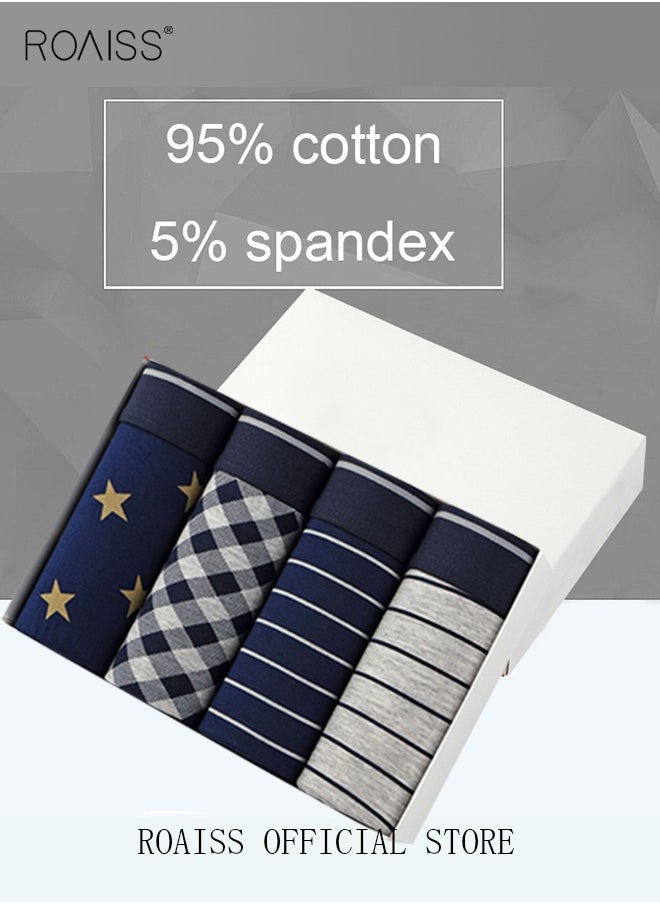 roaiss 4 Pack Set Men's 95% Cotton Boxer Shorts Breathable Soft Underwear Summer High Stretch Seamless Underwear  - Image 2
