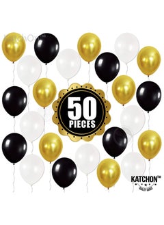KATCHON Gold and Black Party Balloons Pack of 50 I White Latex Balloons I Gold Party Decorations  - Image 4