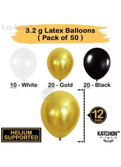 KATCHON Gold and Black Party Balloons Pack of 50 I White Latex Balloons I Gold Party Decorations  - Image 2