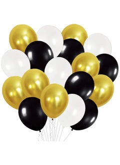 KATCHON Gold and Black Party Balloons Pack of 50 I White Latex Balloons I Gold Party Decorations  - Image 1