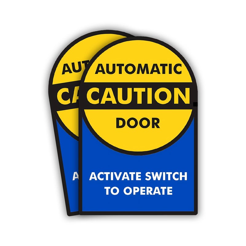 eDesign Caution Automatic Door Sticker Activate Switch to Operate Sticker 9x6 Inches TwoSided Glass Door Safety Decals 2Pack Multicolor