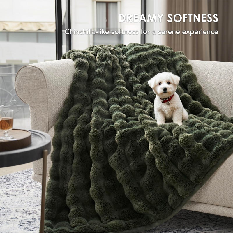 EVERGRACE Ultra Soft Luxury Fluffy Ridgeline Faux Rabbit Fur Throw Blanket  Thick Warm Bubble Throw for Bed  Cozy Plush Reversible Blankets for Couch  Chair  Sofa  Green  50x60 Inches  870 GSM - Image 5