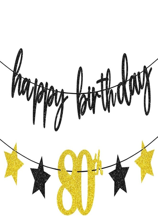 Guiruiy 12PCS 80th Birthday Decorations for Men Women, Black Gold Vintage 1945 Happy 80th Birthday Banner Triangle Flag Banner Glitter Hanging Swirls Party Supplies, Cheers to 80 Years Old Bday Decor - Image 3