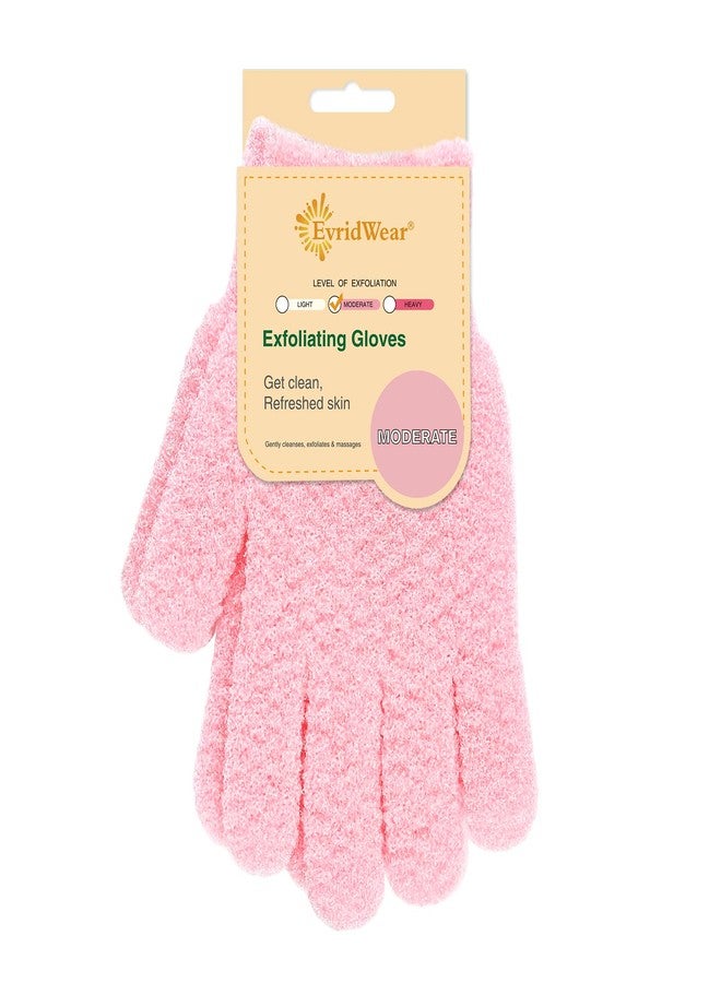 Evridwear قفازات إيفريد وير للتقشير للاستحمام، 100% نايلون سميك ناعم متوسط ثقيل قفازات استحمام لإزالة الجلد الميت مقشر للجسم بشرة ناعمة مع حلقة تعليق، 1 زوج وردي معتدل - Image 1