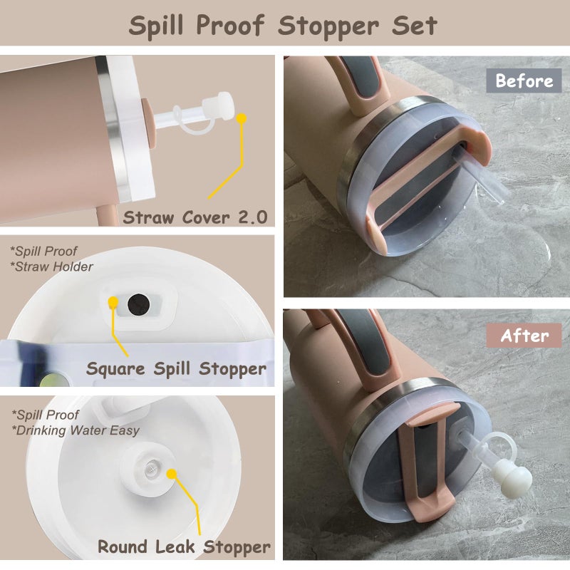 vikgle Stanley Cup Accessories Set,Including 2 Pcs 0.4in Straw Cover, 1 Silicone Spill-Proof Stopper Set of 3, 1 Cute Bear Handle Charm, 1 Silicone Boot Fits Stanley 40&30 Oz Tumbler (Almond Rose) - Image 5