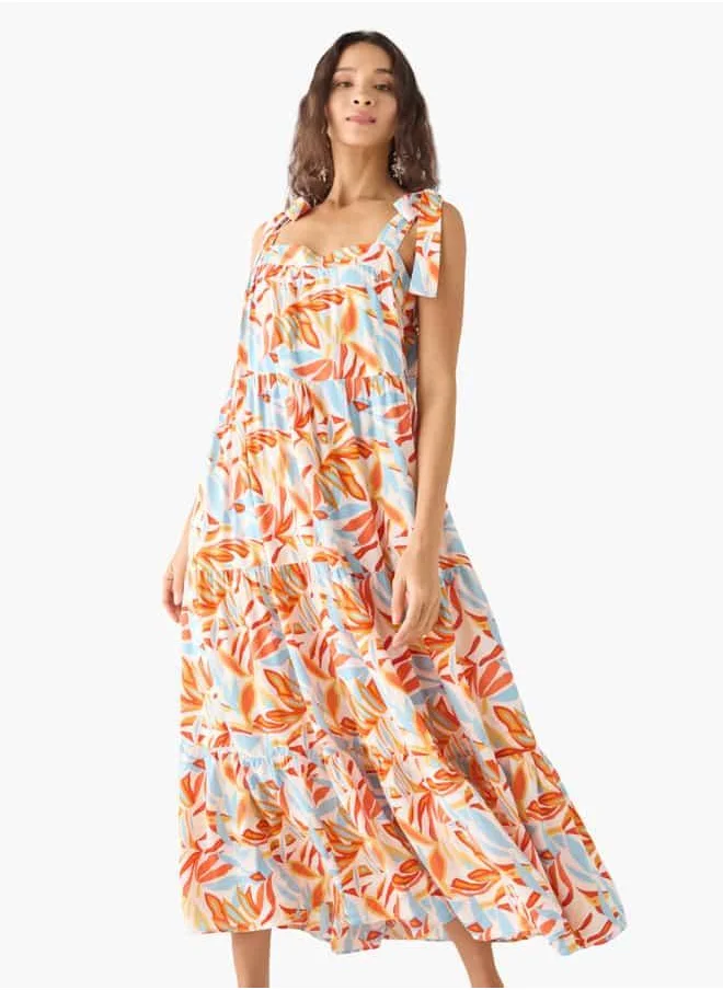 فاف Leaf Print Sleeveless Maxi Dresses