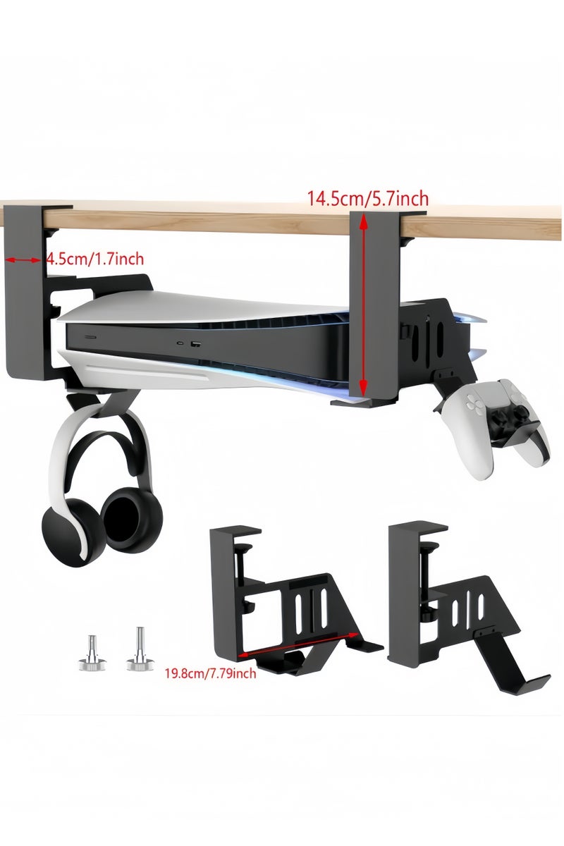 No-Drill PS5 Under Desk Stand - Compatible for PS5, PS5 Slim Disc and PS5 Digital Editions, Horizontal Fixed Storage Rack with Cooling Dust Protection Controller and Headphone Dock, Perfect Gift for Esport Fans - Image 4