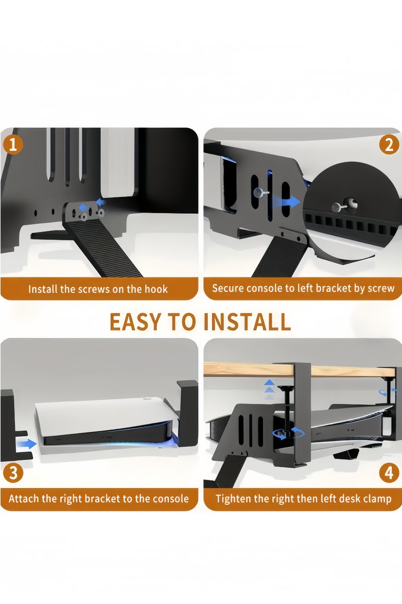 No-Drill PS5 Under Desk Stand - Compatible for PS5, PS5 Slim Disc and PS5 Digital Editions, Horizontal Fixed Storage Rack with Cooling Dust Protection Controller and Headphone Dock, Perfect Gift for Esport Fans - Image 5