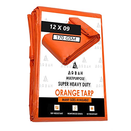 AQBAH Tarpaulin Sheets, Tarpaulin 100% Pure Virgin UV Treated 170 GSM Orange Blue (12x9ft) - Image 1
