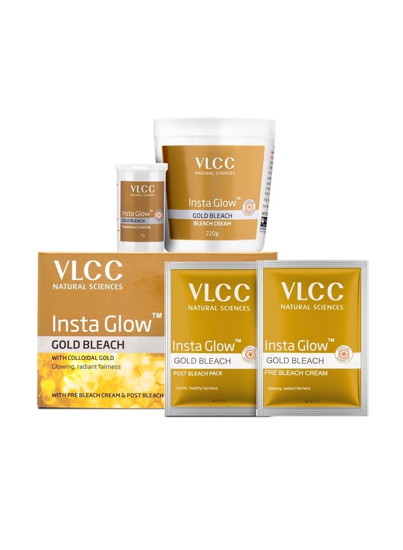VLCC Insta Glow Gold Bleach - 402g | With Colloidal Glow For Glowing Fairness | Skin Brightening Bleach | Perfect Skin Match, Reduces Facial Hair Visibility, Brightens Complexion. - Image 2