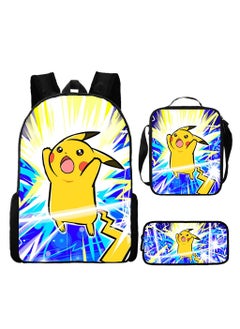 Pikachu New Cartoon Anime Student Backpack Three-Piece Set 29*42*16cm 