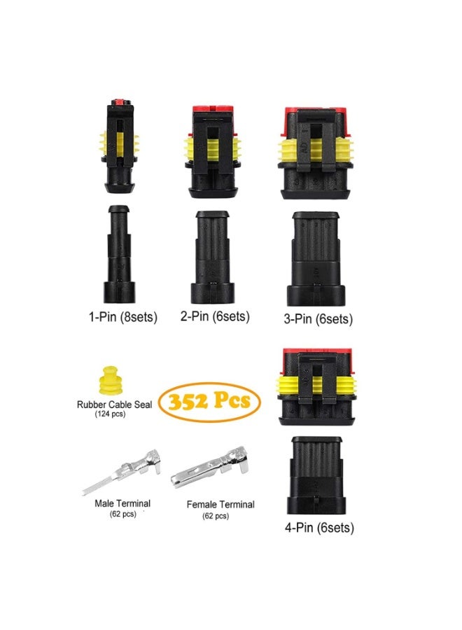 كيلا مجموعة موصلات كهربائية طرفية، 352 قطعة، معبأ في علبة، طقم موصلات أسلاك مصابيح زينون، موصلات كهربائية ذات 1/2/3/4 دبابيس، مقاومة للماء، موصلات كهربائية للسيارات - Image 4
