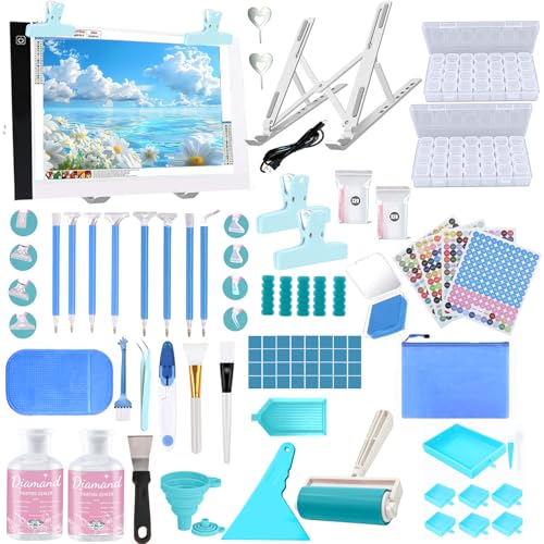 DNSGOOR 186Pcs All Inclusive Diamond Art Accessories Kit Diamond Painting A4 LED Light Pad Set with Diamond Art Sealer Glue Stand Storage Case Pens 5D Painting Tools for DIY Drill Craft - Image 1