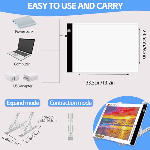 DNSGOOR 186Pcs All Inclusive Diamond Art Accessories Kit Diamond Painting A4 LED Light Pad Set with Diamond Art Sealer Glue Stand Storage Case Pens 5D Painting Tools for DIY Drill Craft - Image 2