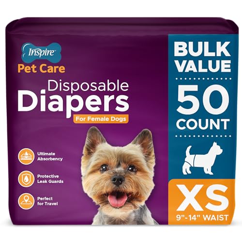 Inspire Pet Care Dog Diapers Female Dogs Bulk Value Doggie Incontinence Accidents for Heat Pee or Period and Housebreaking XSmall 50 Count - Image 1