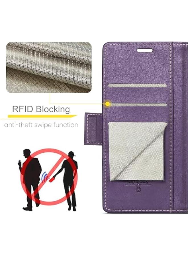 Purple PU Leather RFID Blocking Wallet Case for iPhone 16 Pro Max with Credit Card Holder, Folio Flip Kickstand, Magnetic Clasp, and Protective Cover. Ideal for Men and Women. - Image 4
