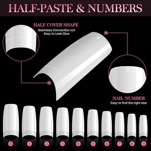 krofaue 500PCS False Nails Tips Lady French Style Acrylic Artificial Tip Manicure Half Cover with Box of 10 Sizes for Nail Tips Art Salons and Home DIY (White) - Image 3